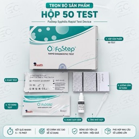 Test nhanh giang mai Syphilis hộp 50 test hỗ trợ sàng lọc kháng thể liên quan đến bệnh giang mai trong mẫu máu. Thời gian đọc kết quả khoảng 5–15 phút, thao tác đơn giản, phù hợp cho cơ sở y tế và phòng khám.